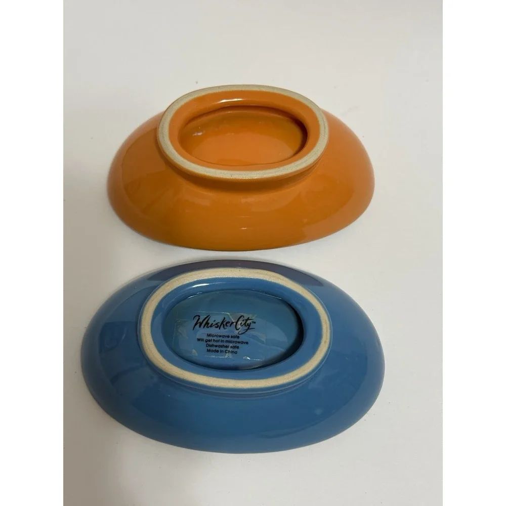 Whisker City Orange Ceramic Pedestal Meow Feeding Dish Cat Bowl 4.22fl Oz 5.5
